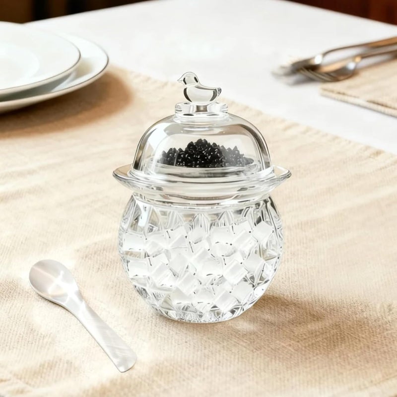 GCFTIFF caviar serving set with 2 Pcs Mother of Pearl Spoons,Chilled bowl Glass Caviar Dish With Lids,ice bowls to keep food cold, Elegant Serving Tray for Caviar Shrimp and Party Appetizers(Leaf) - Image 2
